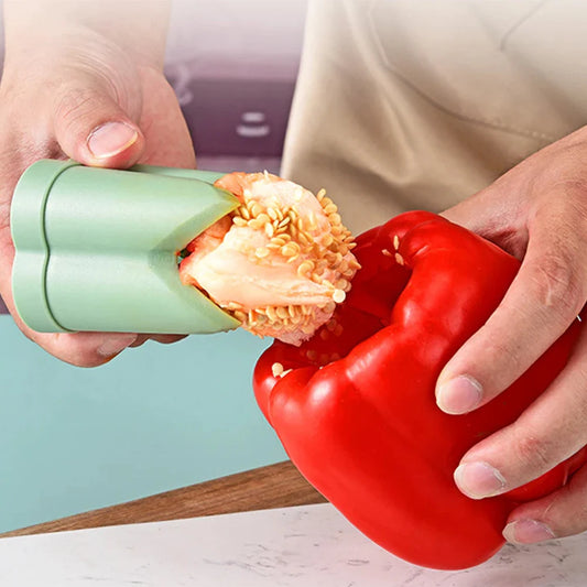Paprika- en fruitontkjerner in gebruik