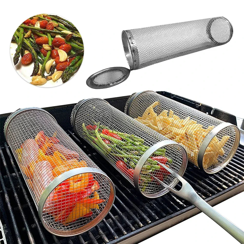 Ronde RVS grillmand voor BBQ